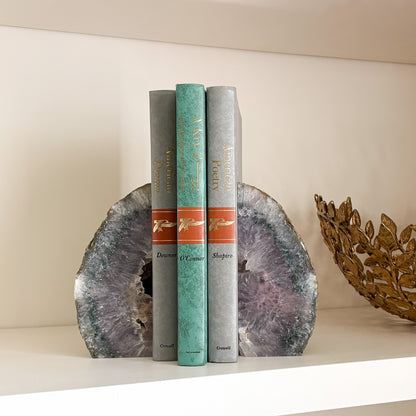 Natural Brazilian agate druzy bookends pair in earthy tones for luxury home decor