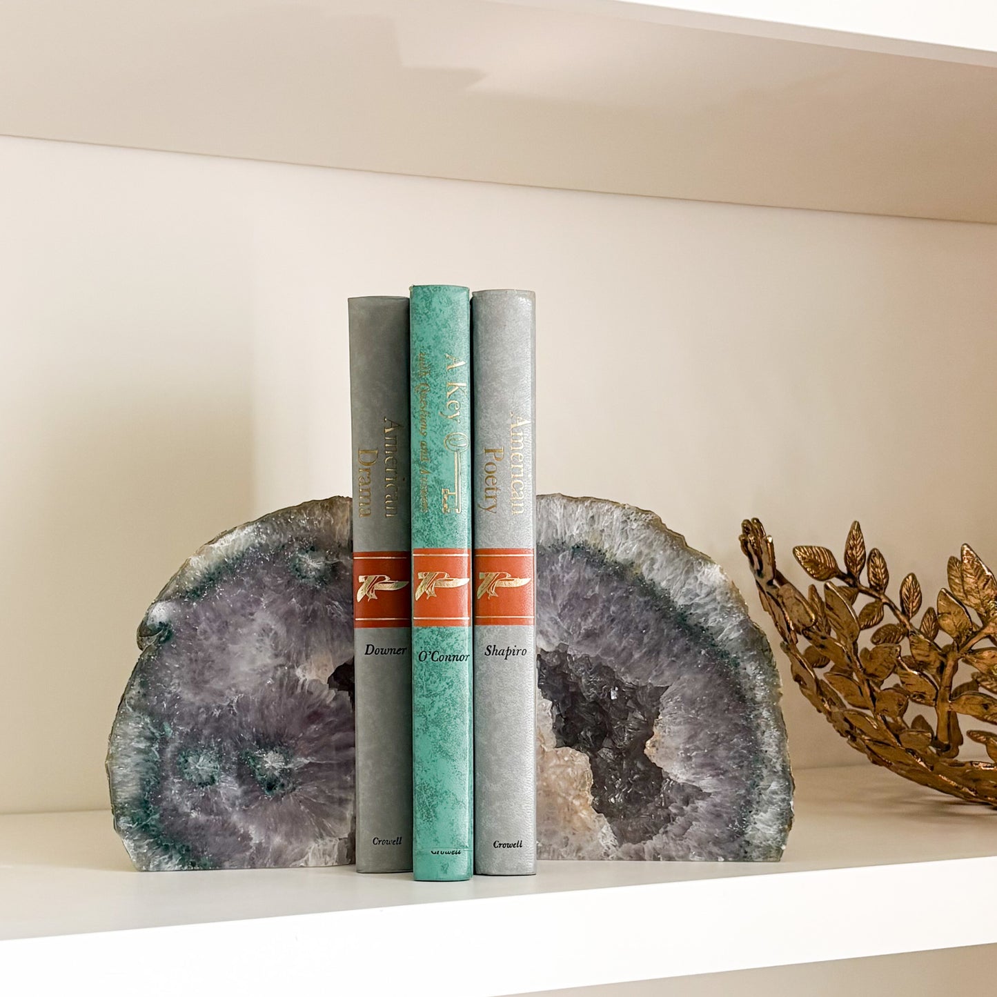 Brazilian agate druzy bookend pair with sparkling crystal center and natural banding