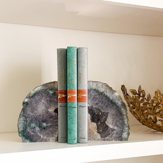 Brazilian agate druzy bookend pair with sparkling crystal center and natural banding