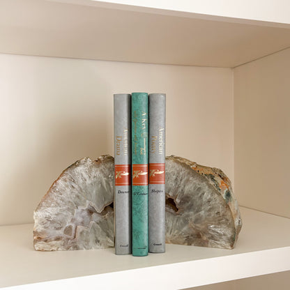 Decorative agate stone bookend pair made from authentic Brazilian druzy geodes