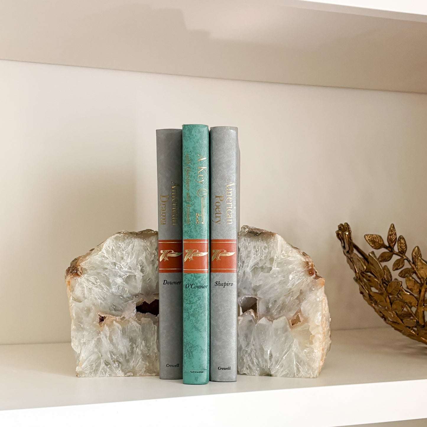Luxury Brazilian agate druzy bookend pair for office shelf and home library