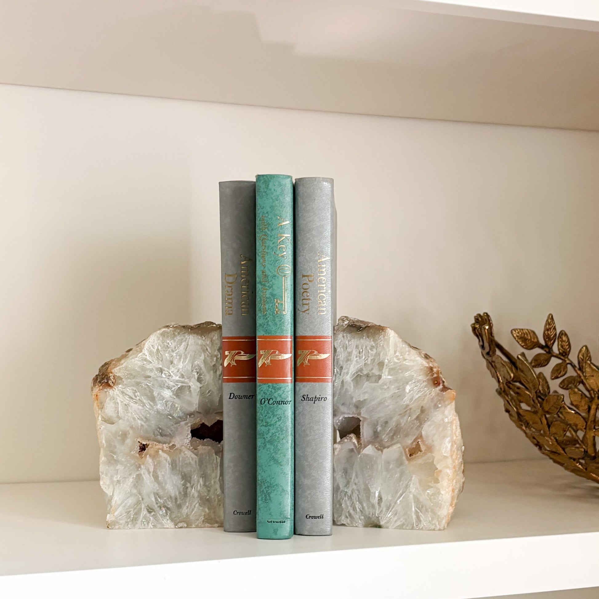 Luxury Brazilian agate druzy bookend pair for office shelf and home library