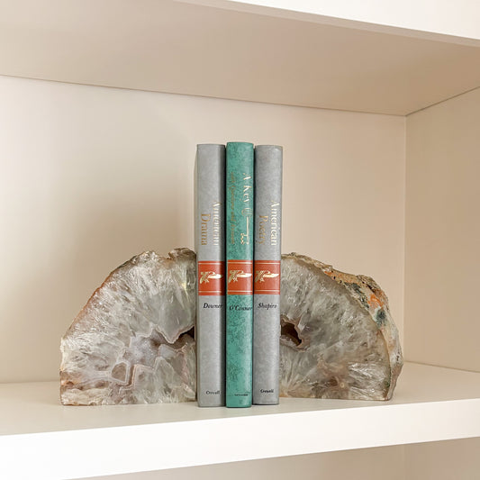 Brazilian agate druzy bookend pair with sparkling crystal center and natural banding