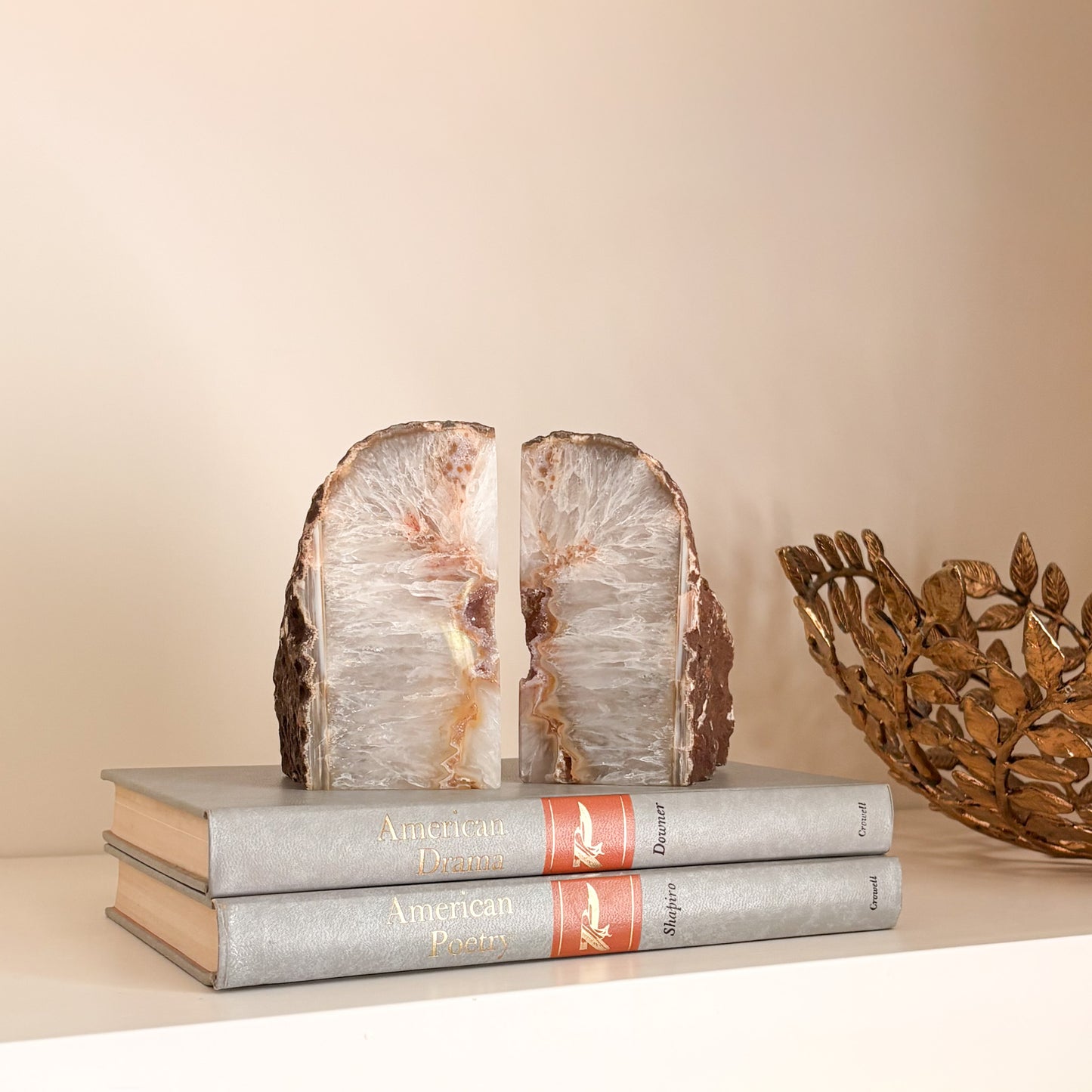 Decorative druzy agate crystal bookends for luxury interior styling