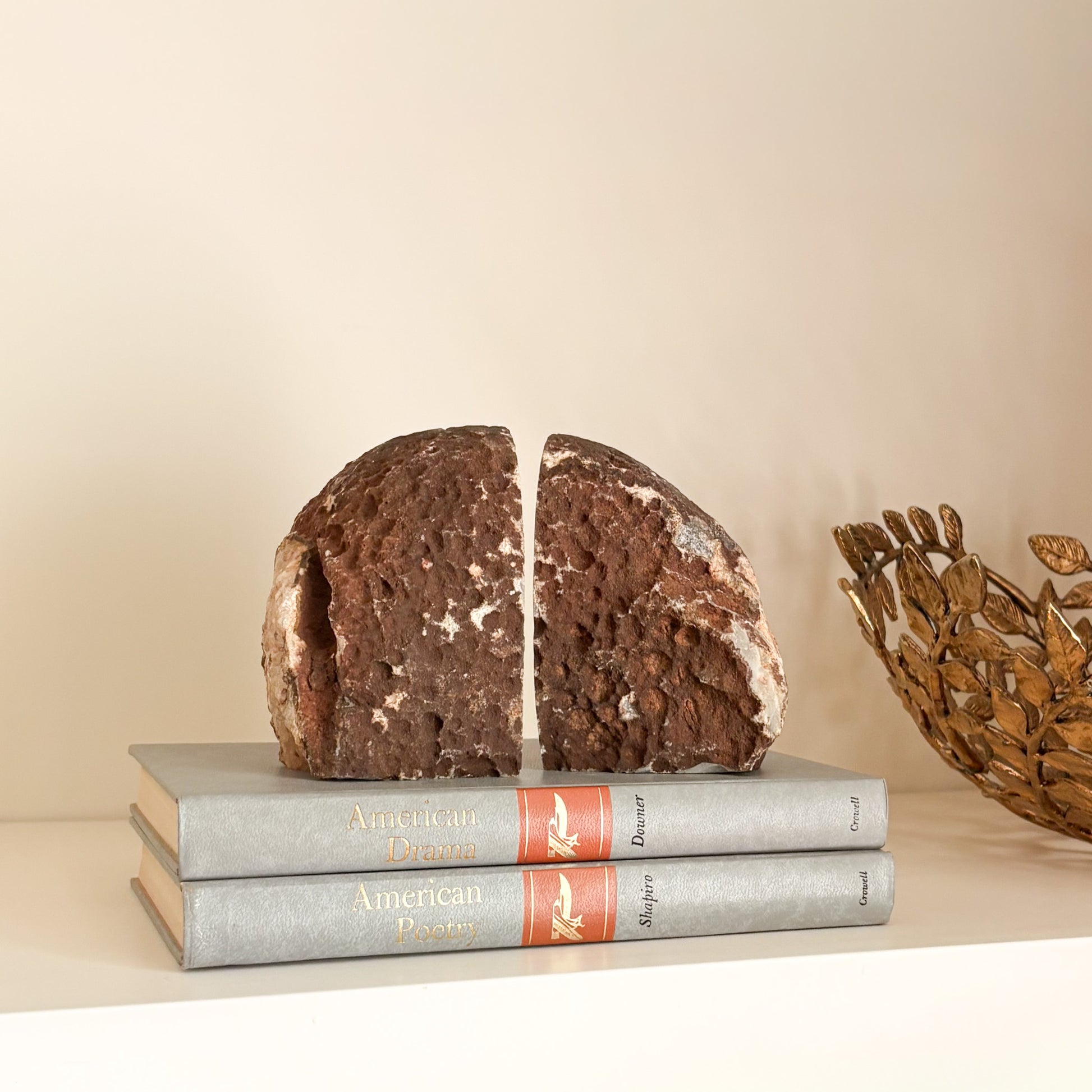 Natural gemstone bookend pair featuring Brazilian agate 
