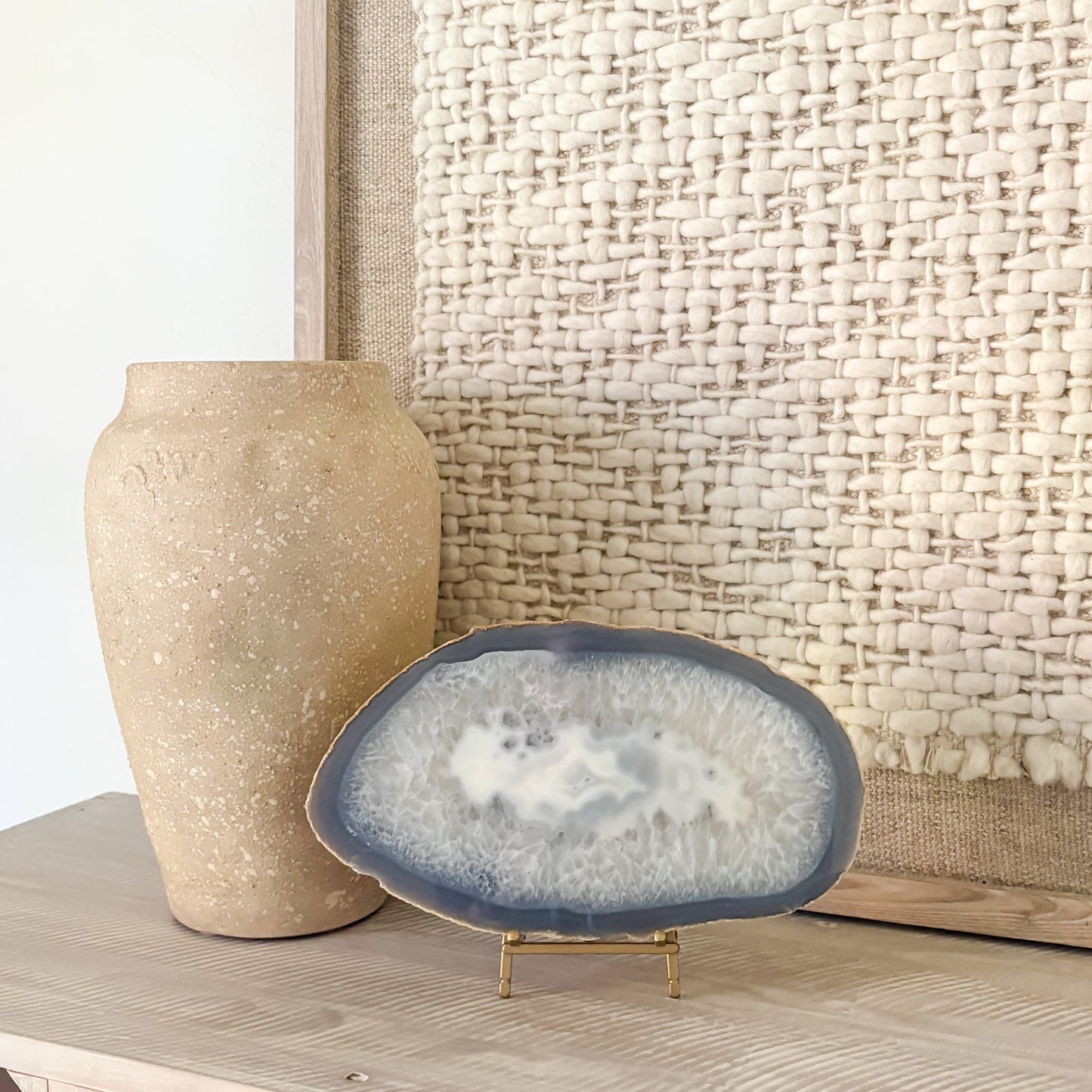decorative large agate platter on brass easel stand