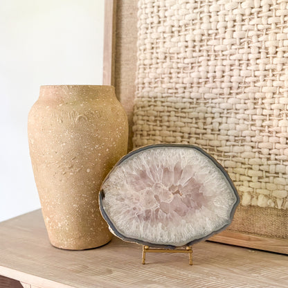 large natural brazilian agate slice on brass easel stand