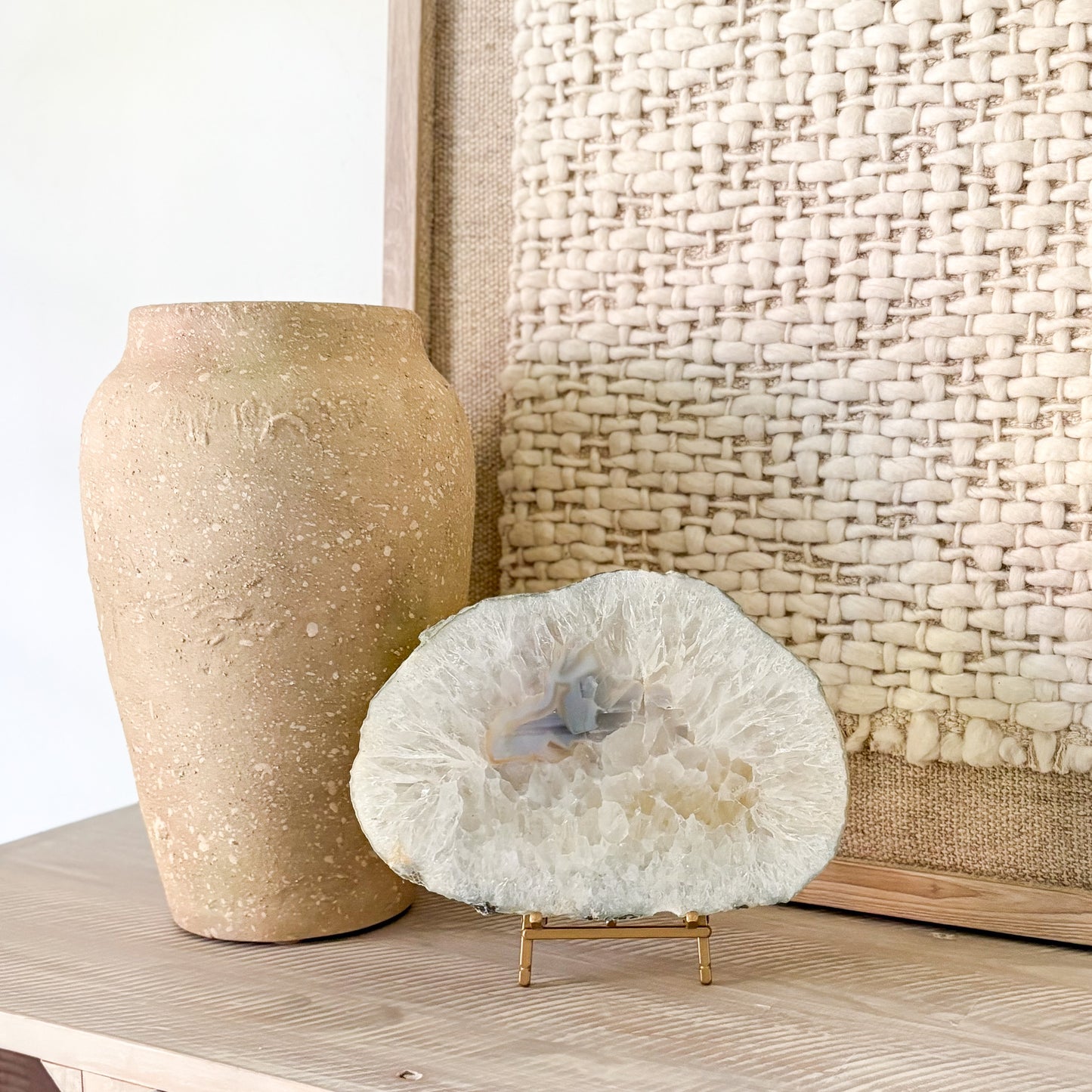 Natural Brazilian agate slab home décor accent in neutral tones