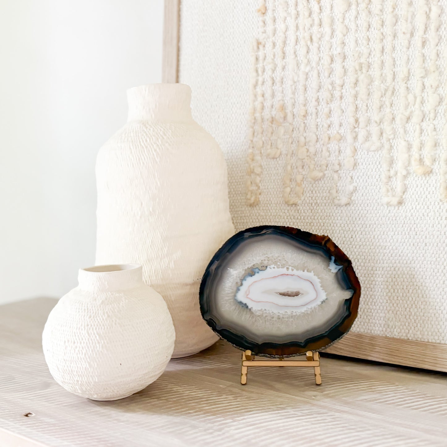 decorative natural brazilian agate slice on brass easel stand