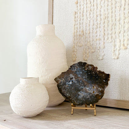 natural agate slice on brass easel stand