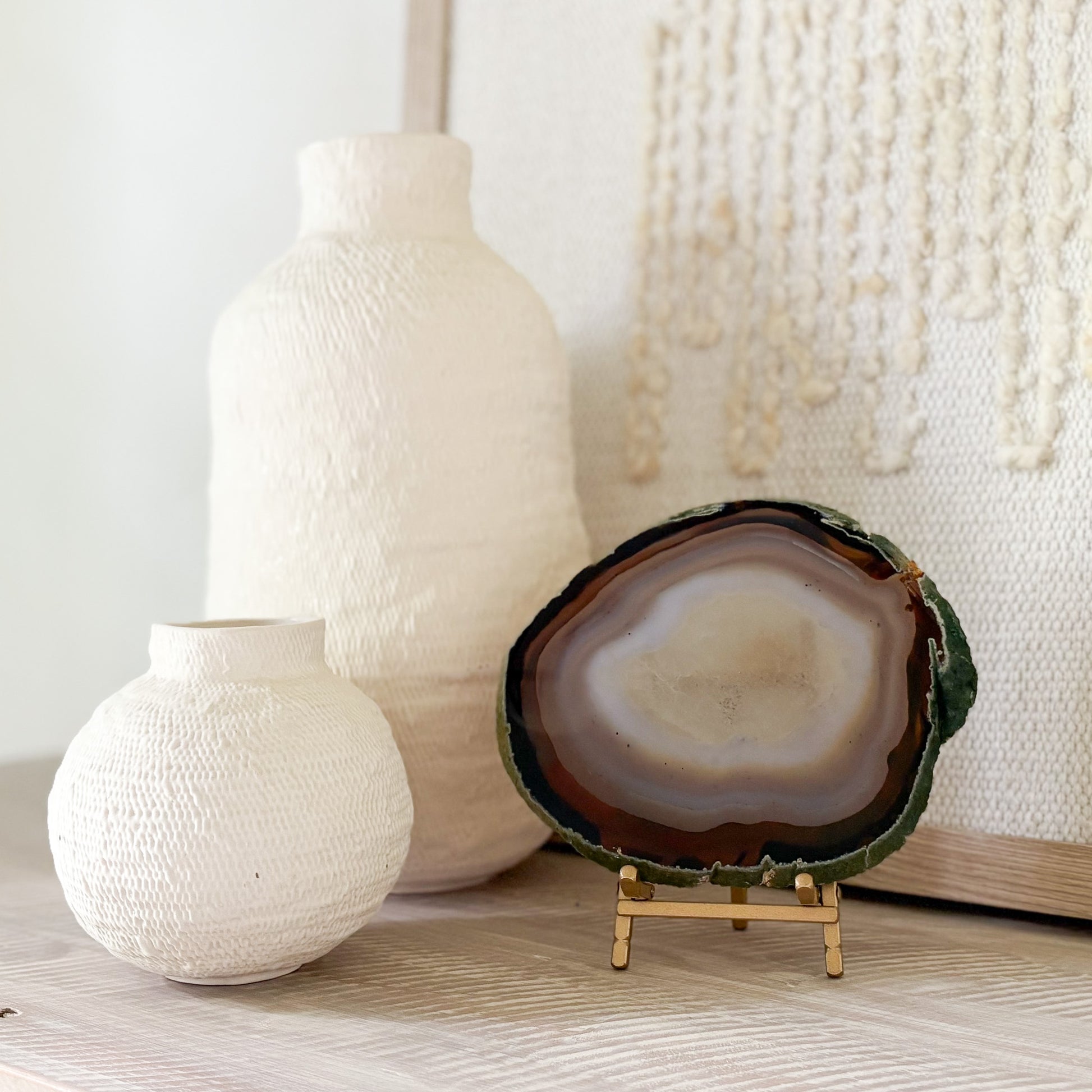natural agate slice on stand