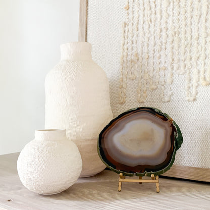 decorative agate slice on brass easel stand