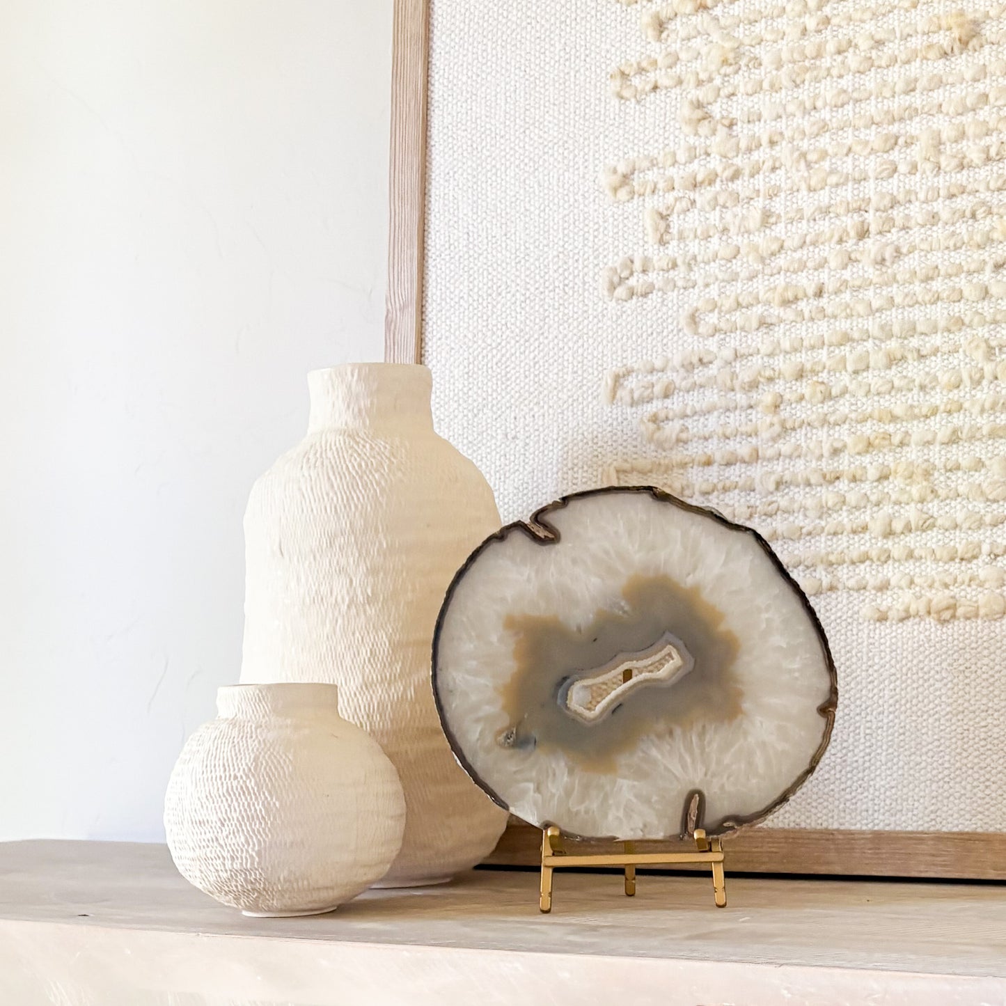 Brazilian agate slice on brass easel stand luxury home decor accent piece