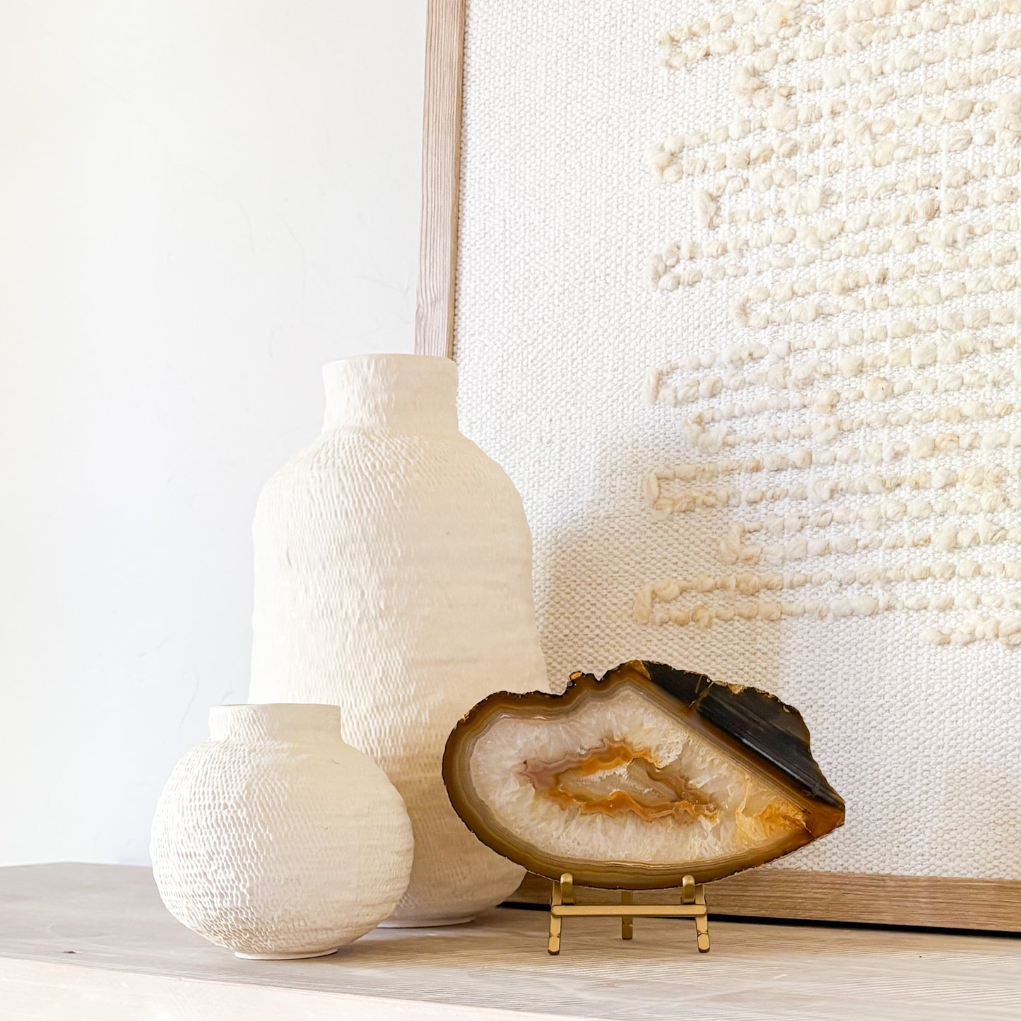 Natural stone agate slice on stand minimalist home decor centerpiece