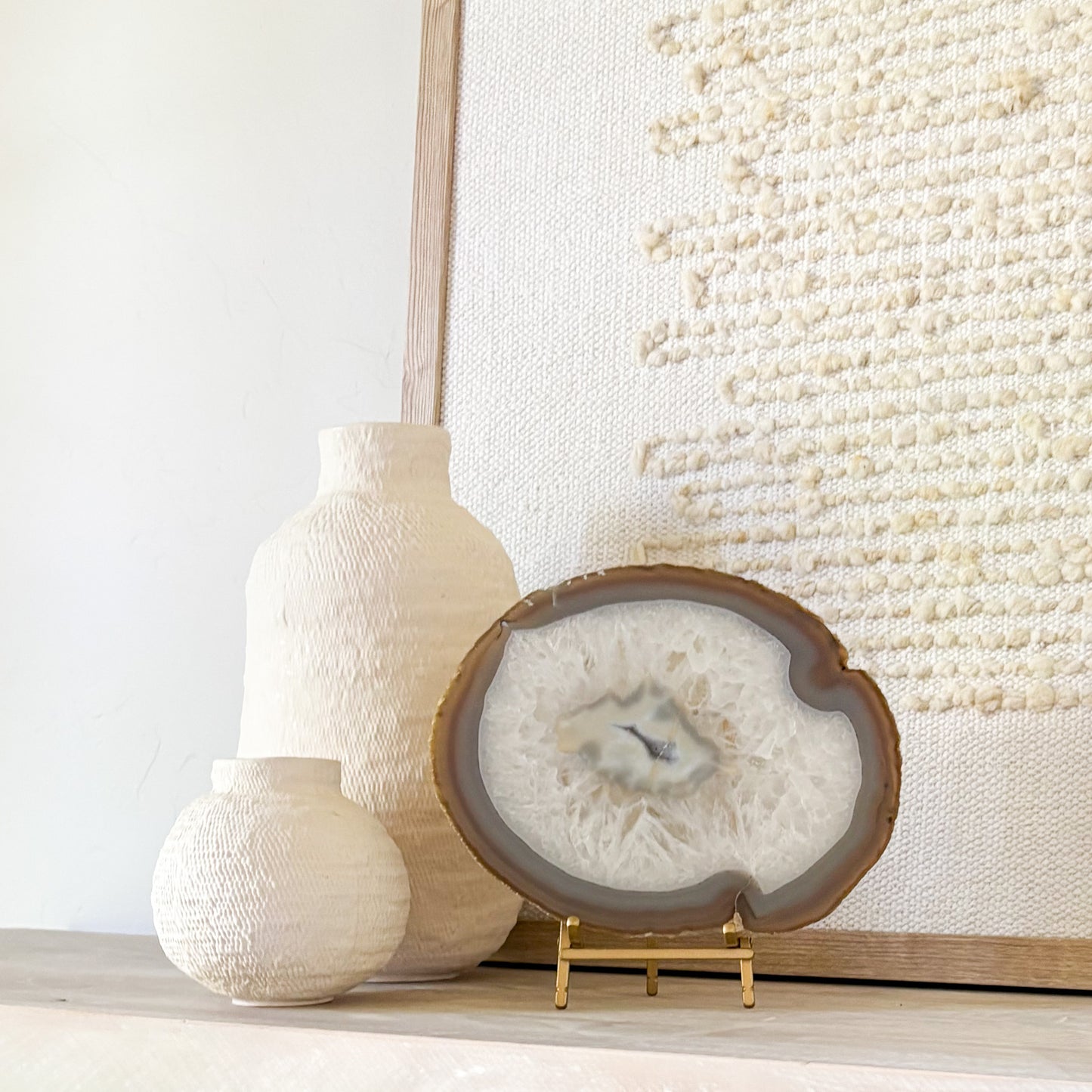 Luxury agate slice on stand decorative accent for contemporary interiors