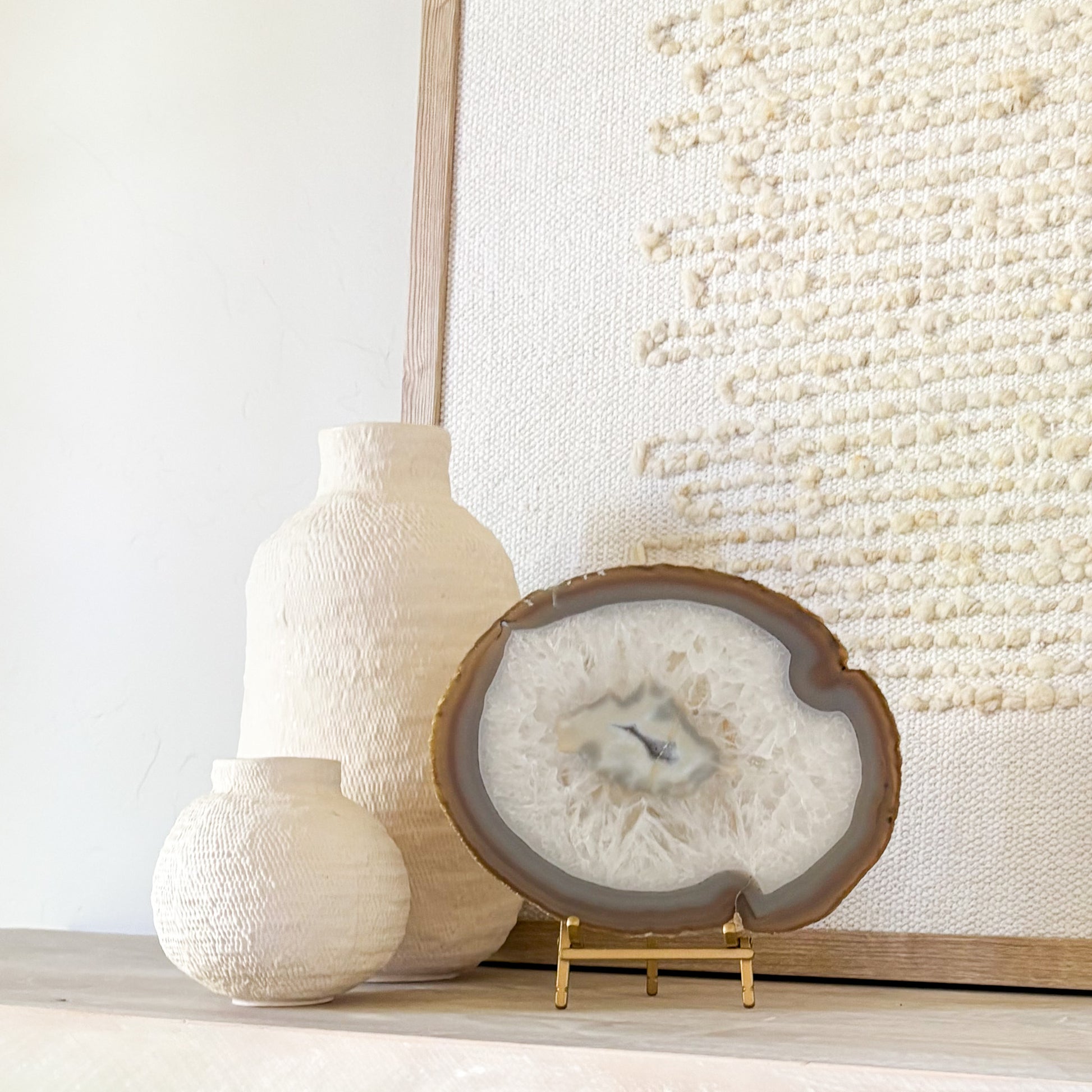 Luxury agate slice on stand decorative accent for contemporary interiors