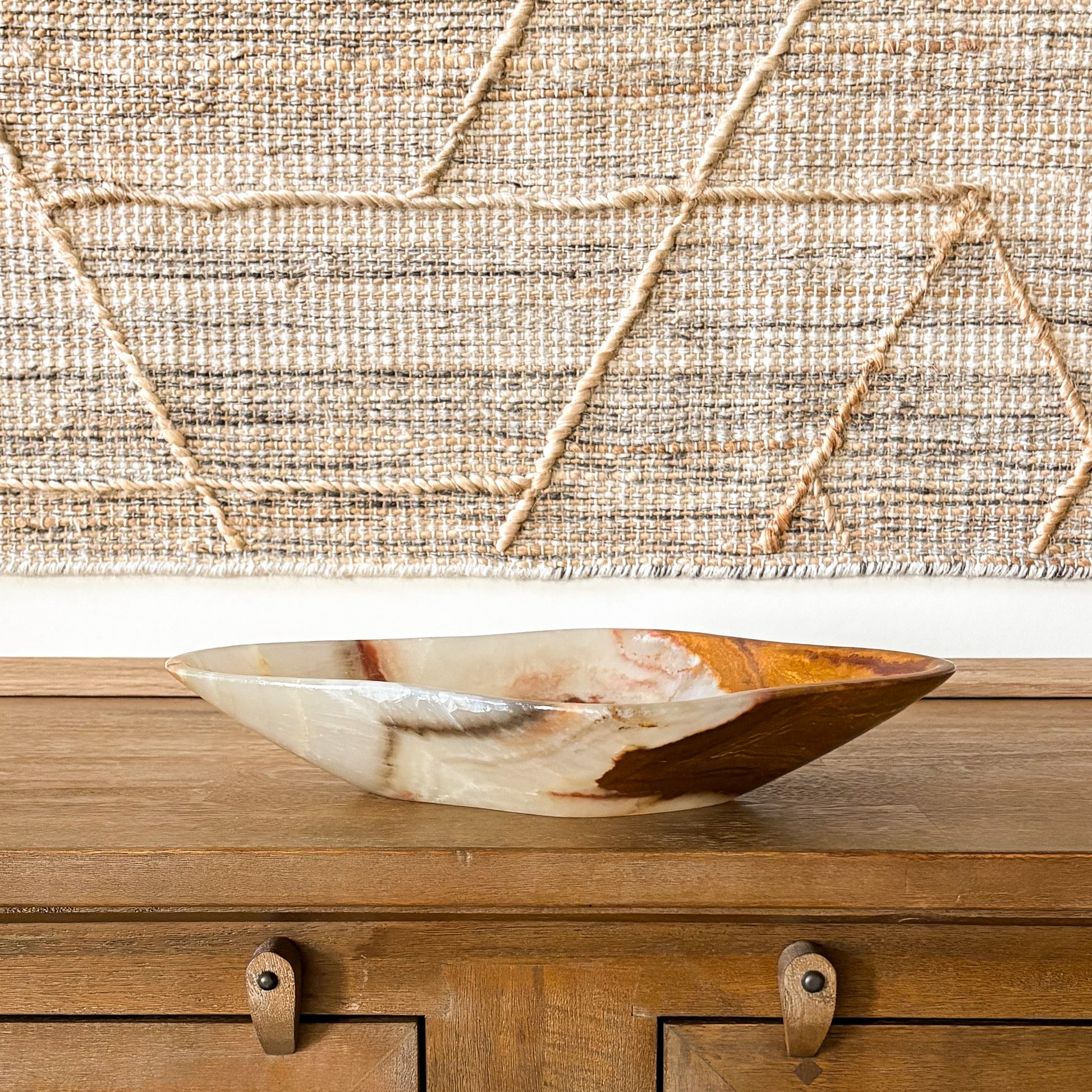 Large hand carved brown onyx bowl, natural stone serving bowl, polished decorative home decor centerpiece