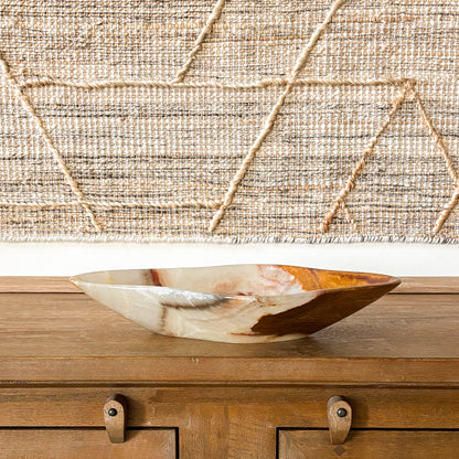 Large hand carved brown onyx bowl, natural stone serving bowl, polished decorative home decor centerpiece