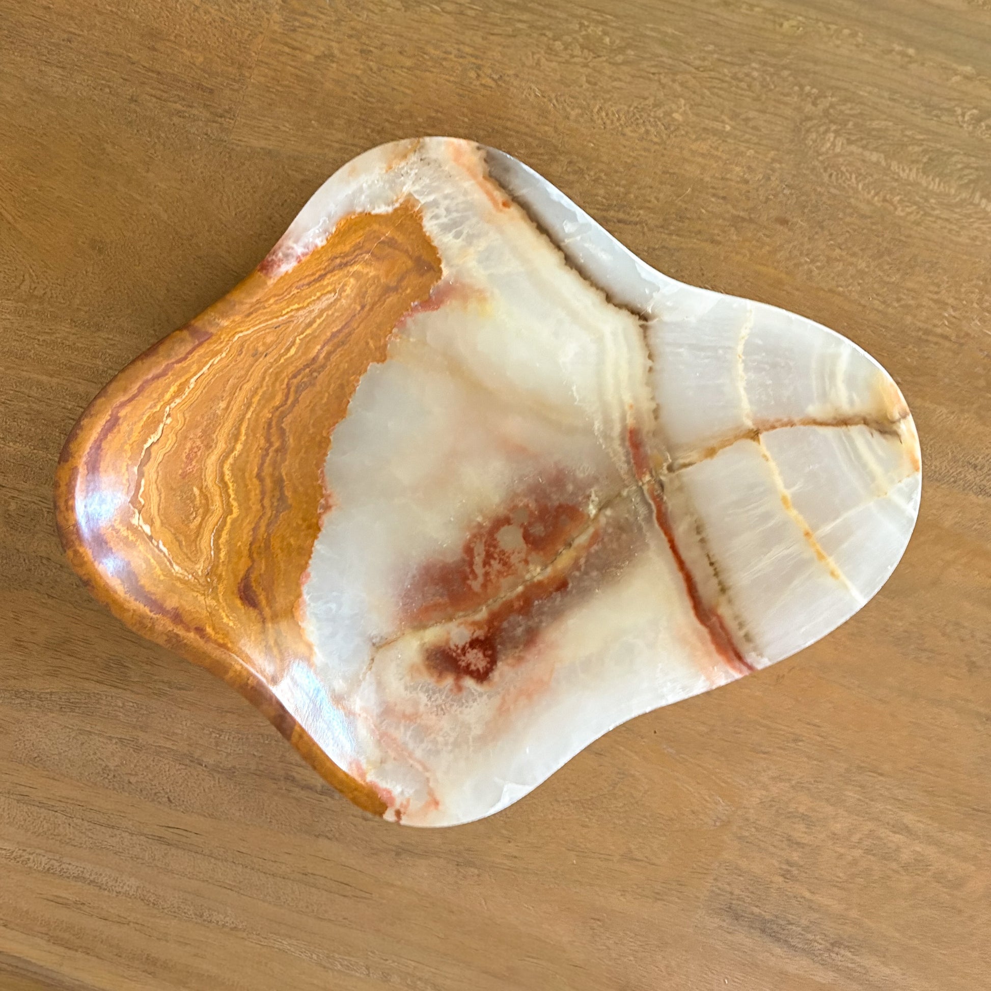 Large polished brown onyx bowl, hand carved natural stone centerpiece for modern rustic home decor