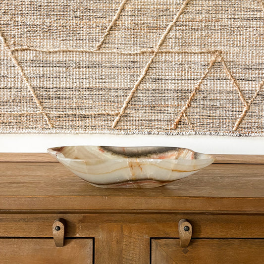 Large Hand Carved Brown Onyx Bowl