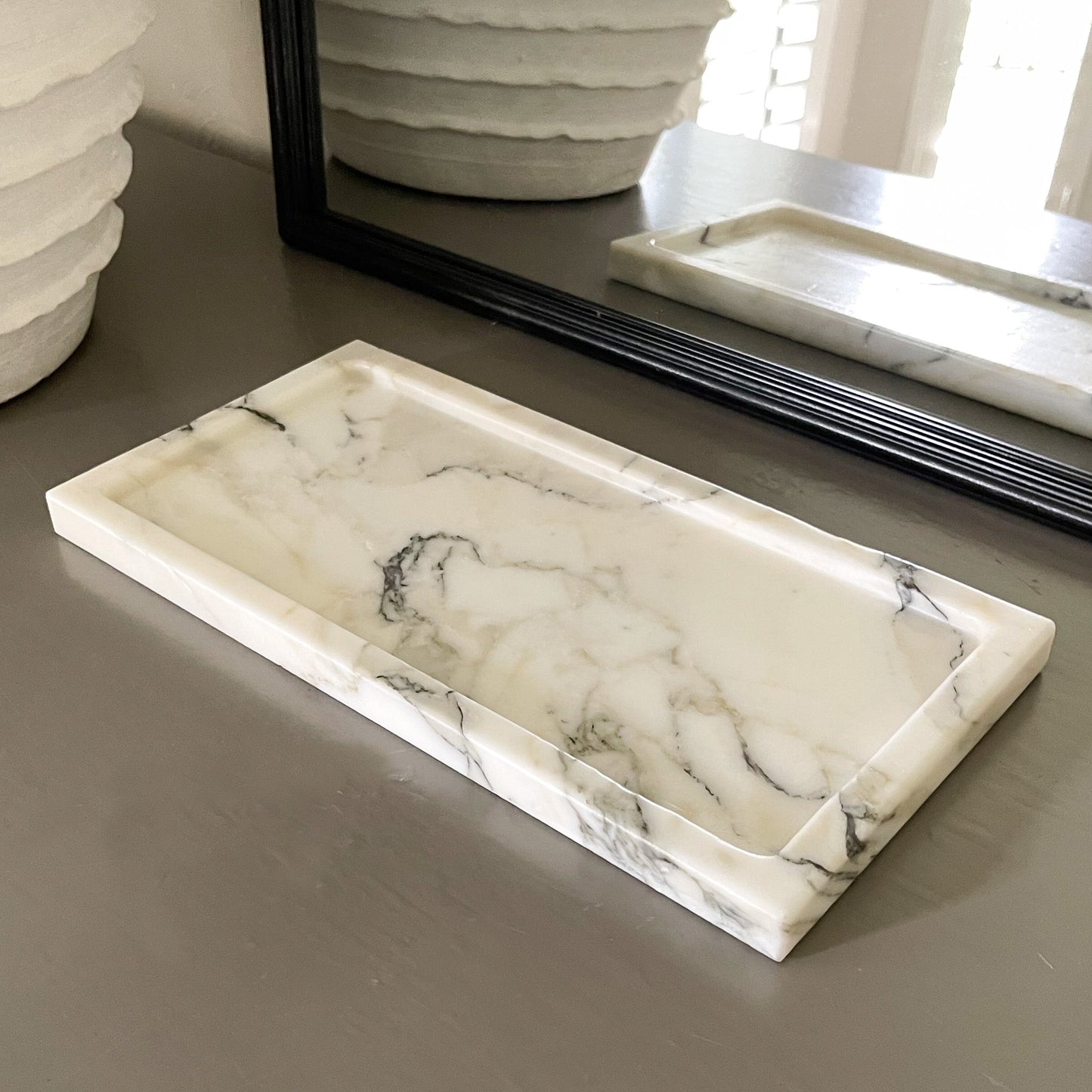 black and white marble accent tray
