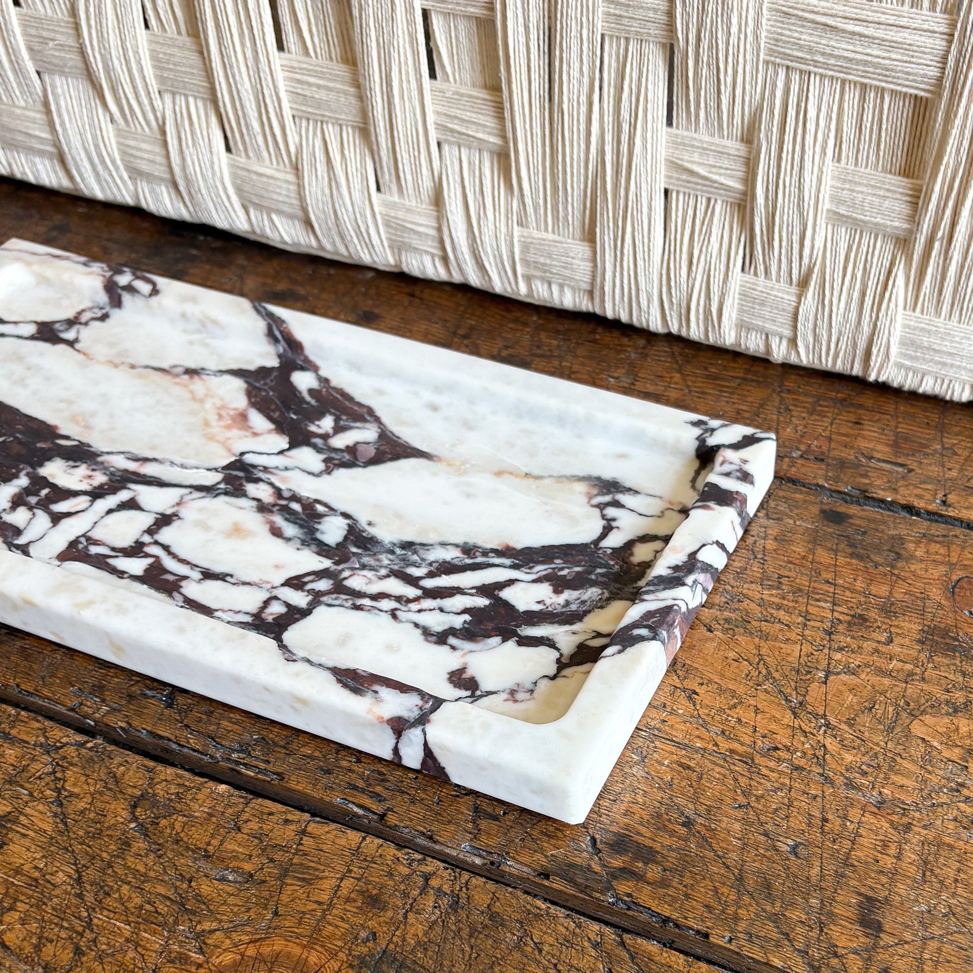 brown and white natural marble stone tray
