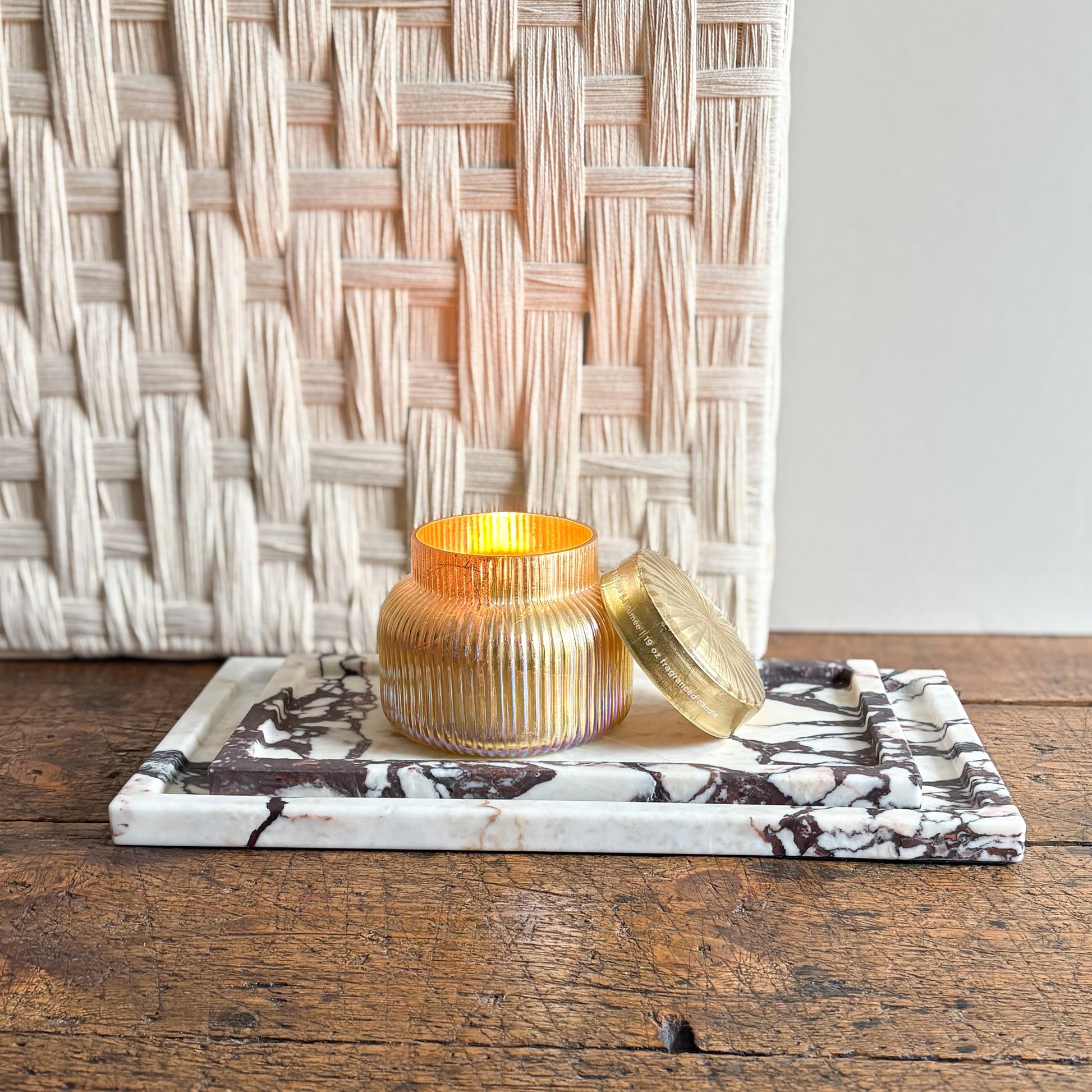 white and brown marble coffee table tray