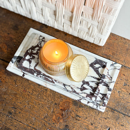 white and brown marble tray