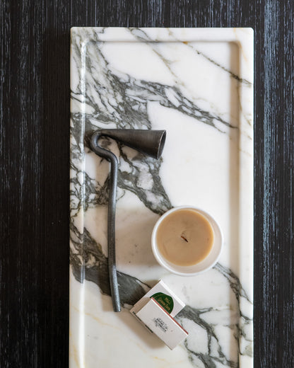Decorative Calacatta Borghini marble catchall tray crafted from natural stone