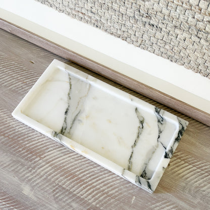 Luxury marble tray with velvet backing to prevent countertop scratches