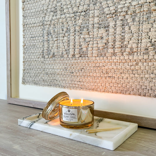 Luxury Calacatta marble tray with bold natural veining