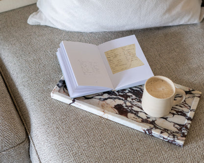 Decorative marble tray handcrafted from genuine Calacatta Viola marble