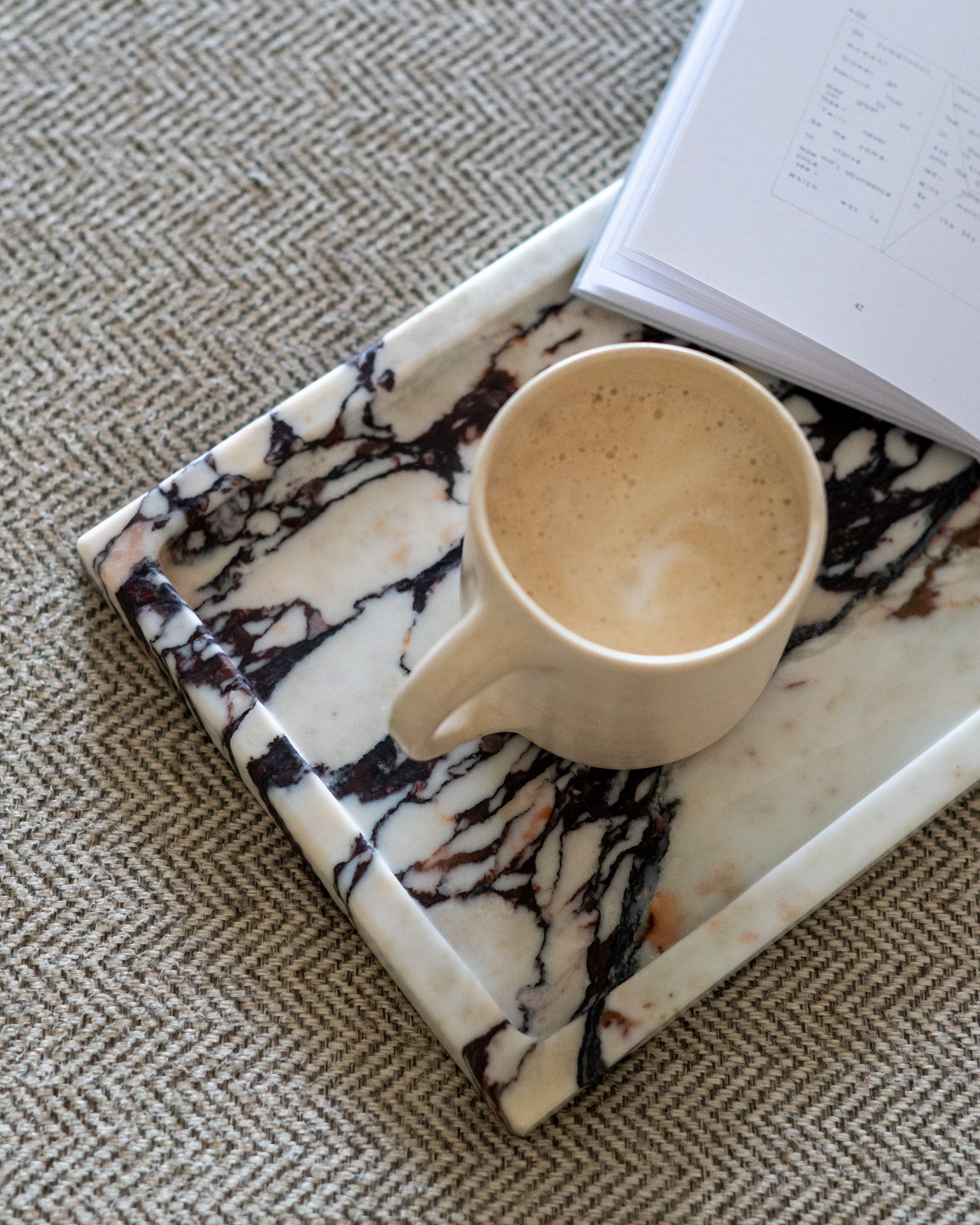 Polished Calacatta Viola marble catchall tray for modern organic home decor