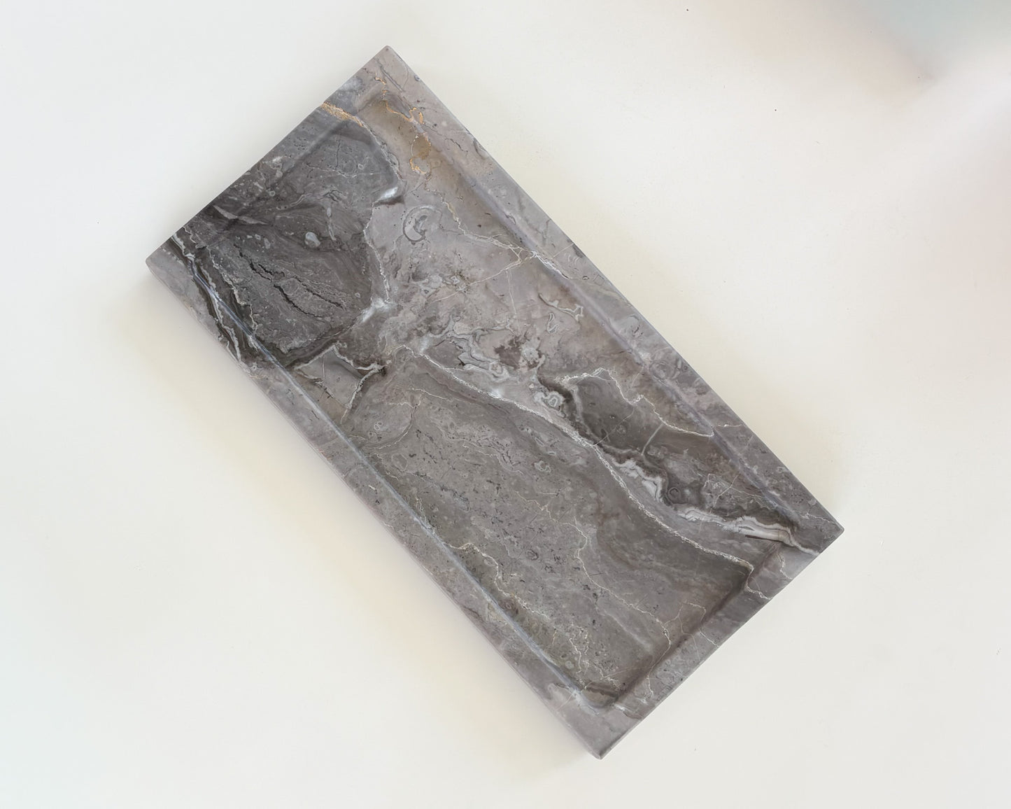 Handcrafted Cappuccino marble tray in shades of gray, cream, and taupe