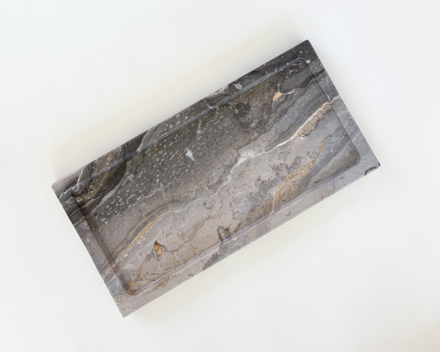 Natural stone Cappuccino marble catchall tray with soft gray veining