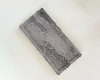 Rectangular Cappuccino marble tray with polished gray and ivory natural stone