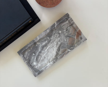 Decorative Cappuccino marble tray featuring cool gray and ivory marble patterns