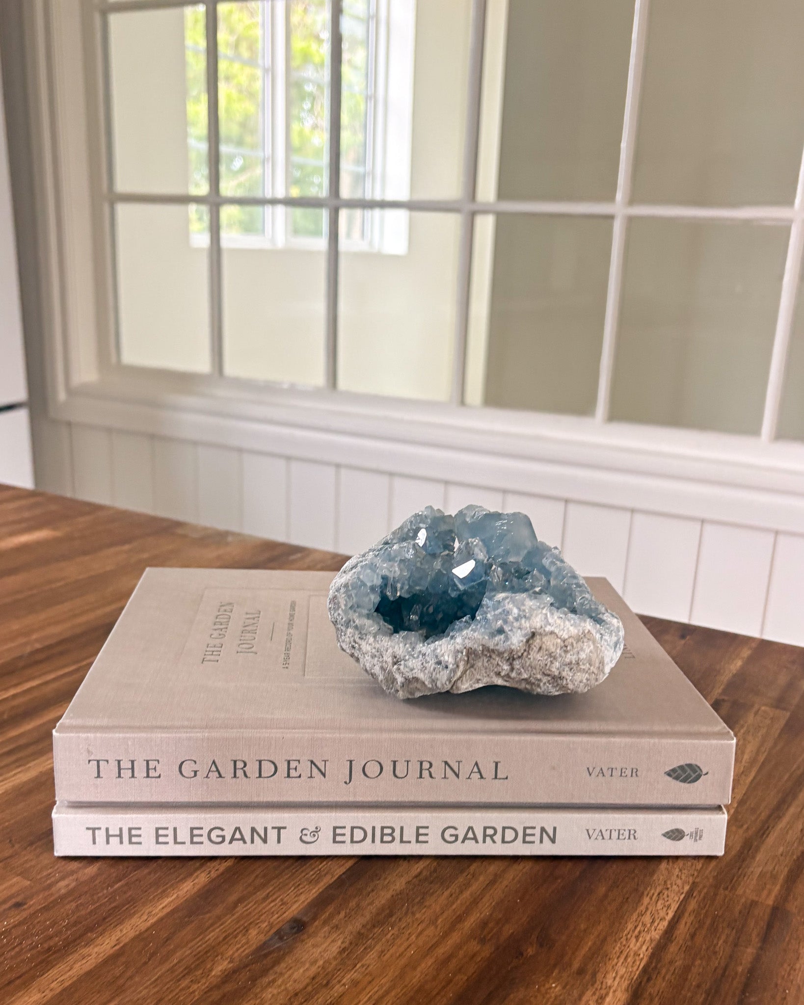 Natural blue celestite crystal cluster home decor