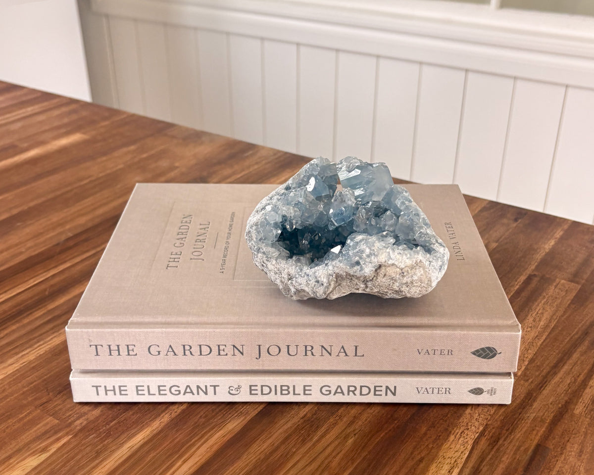 Celestite crystal cluster with pale blue natural crystals