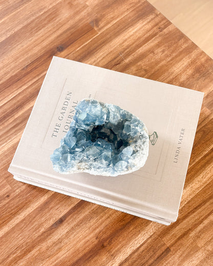 Blue celestite mineral cluster one-of-a-kind home decor