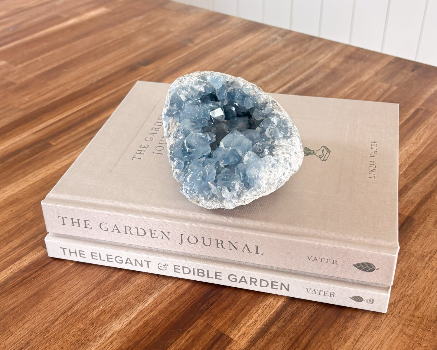 One-of-a-kind celestite crystal cluster with blue crystals
