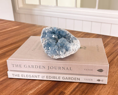 Natural blue celestite cluster for modern organic decor
