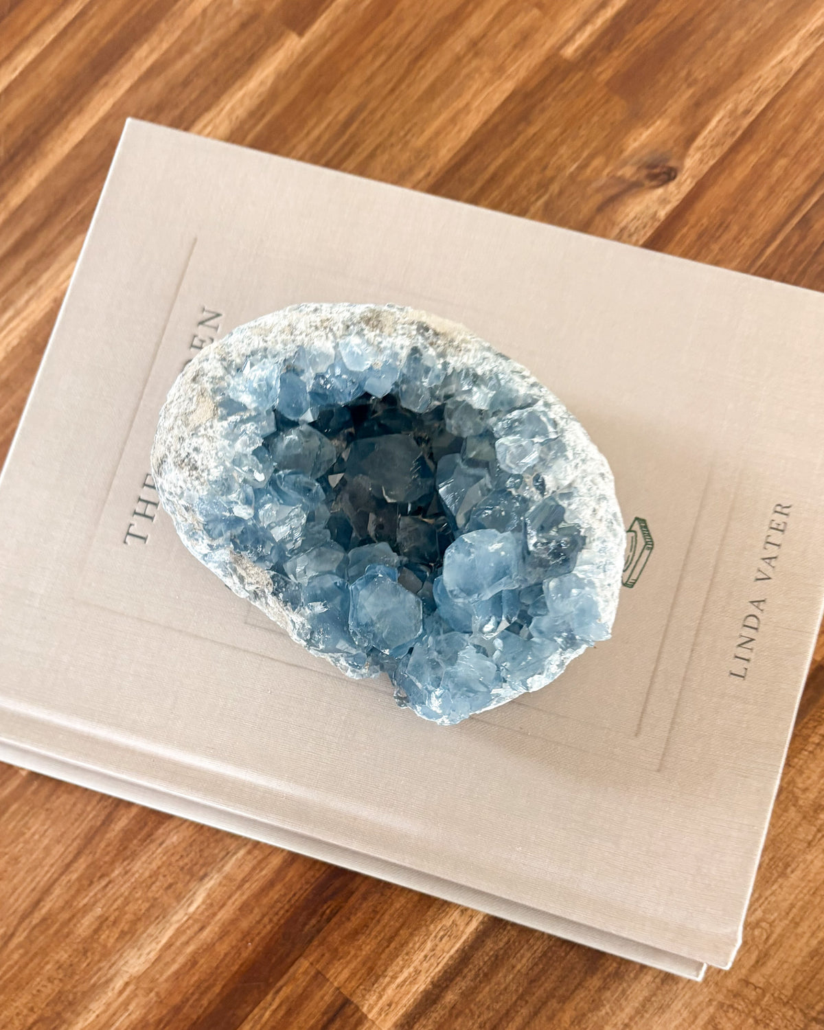 Celestite crystal cluster with pale blue natural crystals