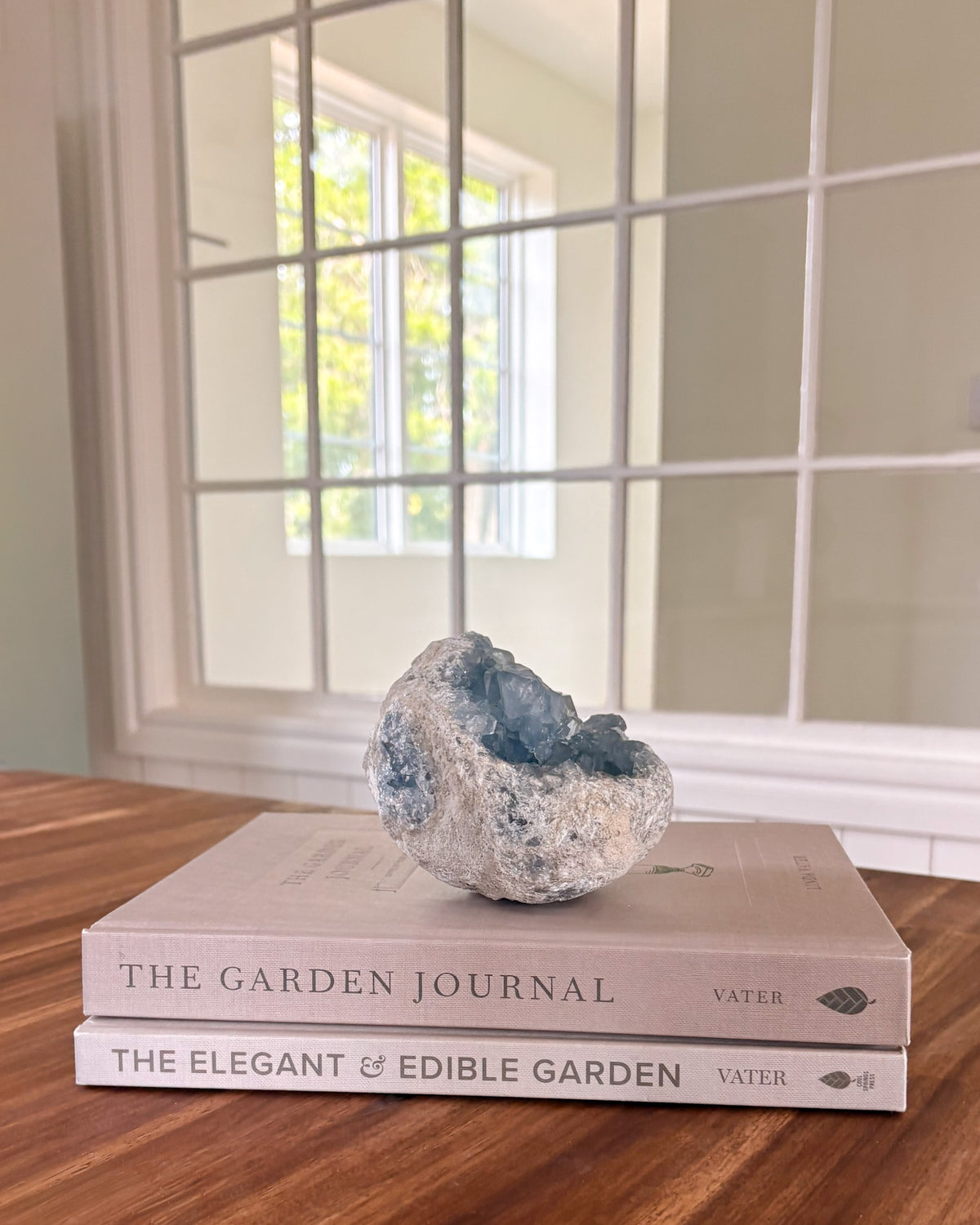 One-of-a-kind celestite crystal cluster with blue crystals