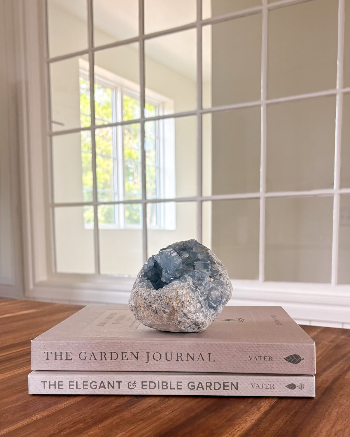 Celestite crystal cluster with pale blue natural crystals