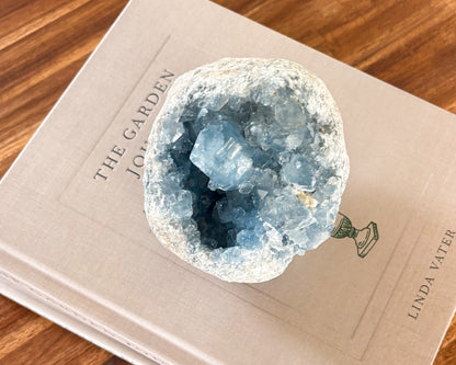 Natural blue celestite cluster for modern organic decor