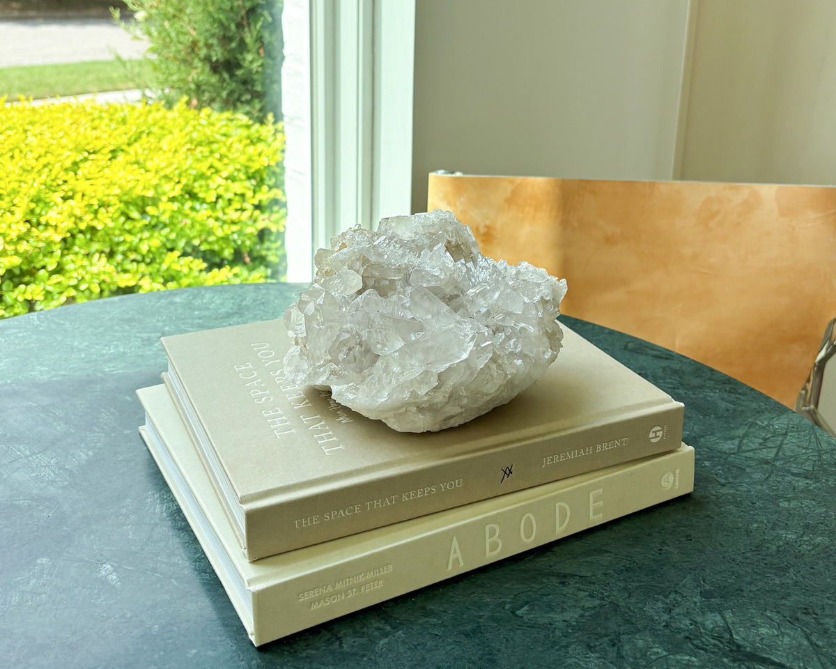 Natural clear quartz crystal cluster with multiple points