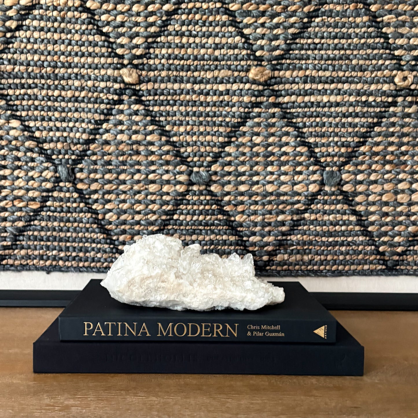 Natural clear quartz cluster elegant modern interior styling