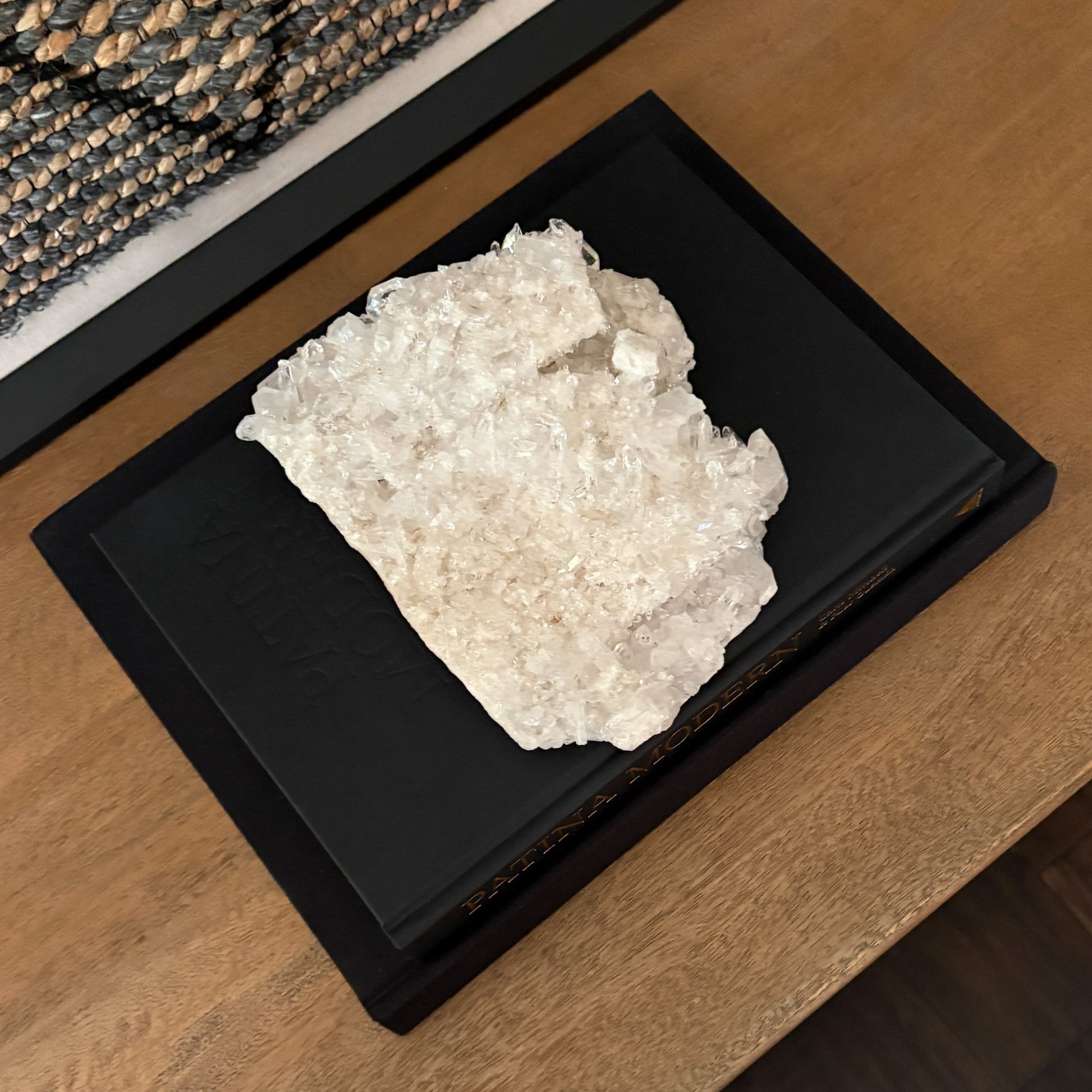 Natural quartz crystal cluster styling for chic home interiors