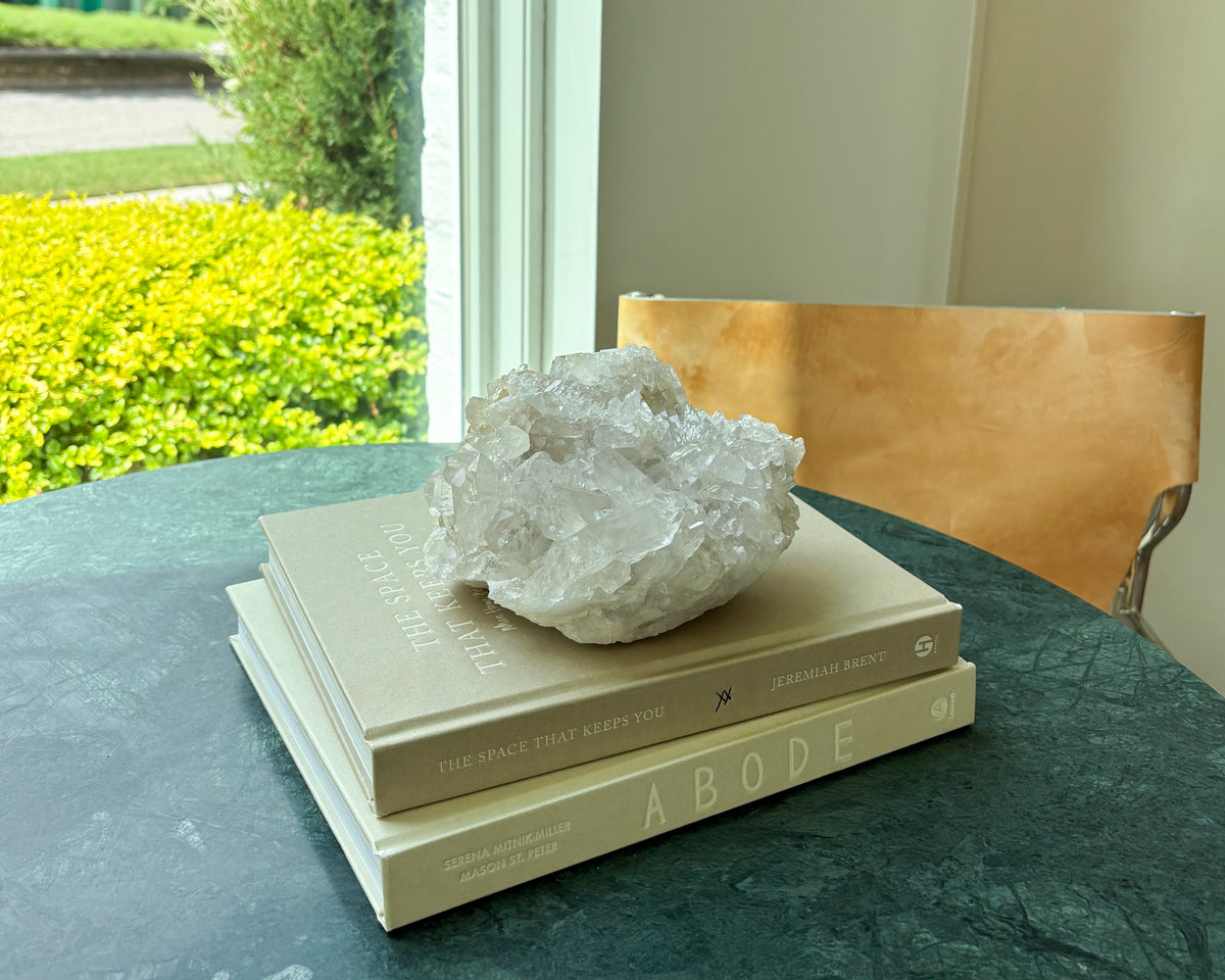 Clear quartz crystal cluster with natural formations